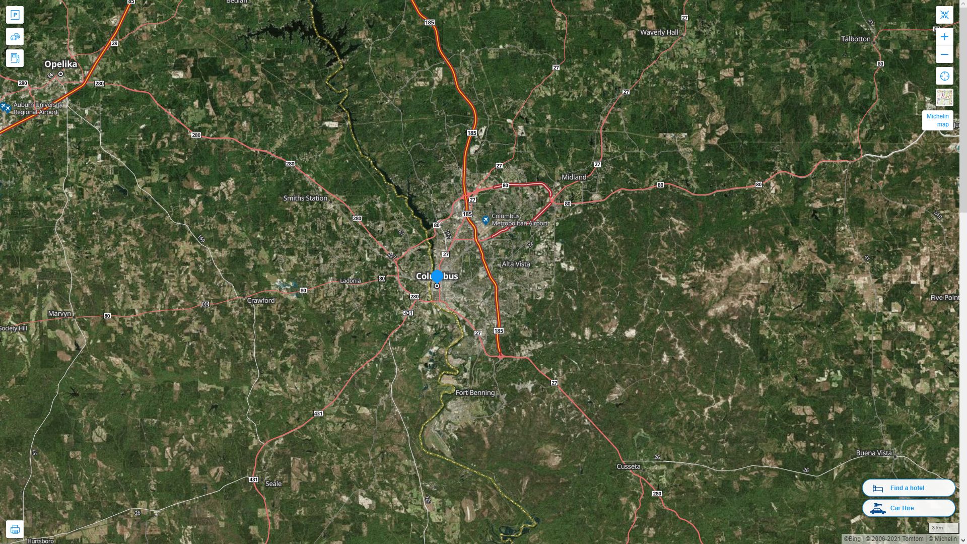 Columbus Georgia Highway and Road Map with Satellite View